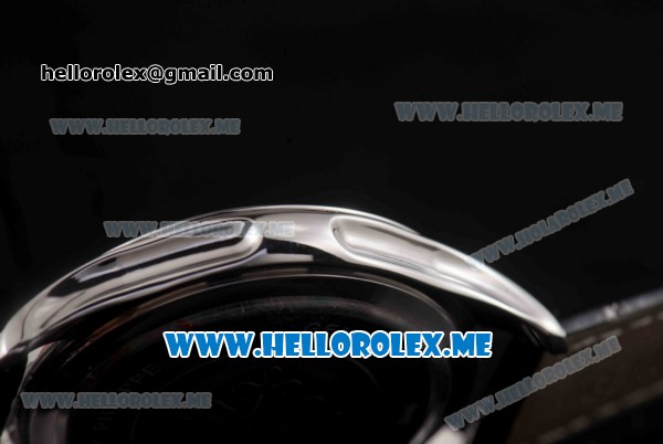 Patek Philippe Calatrava Miyota Quartz Steel Case with Black Dial and Black Leather Strap Diamonds Markers - Click Image to Close